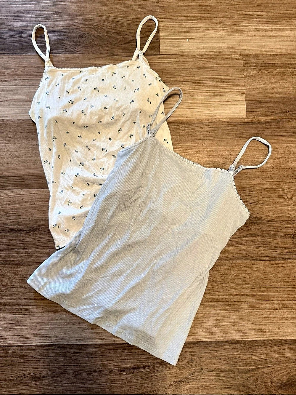 H&Medium MAMA Nursing Camisole Tops Floral Cotton Slips Cream & Blue Medium